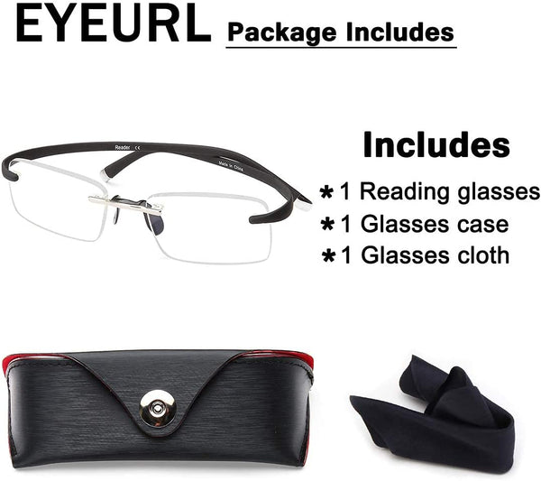 Rimless Reading Glasses Men&Women - Anti UV Glare Lens Small Fun Stylish Black Frameless Folding Computer Reading Glasses