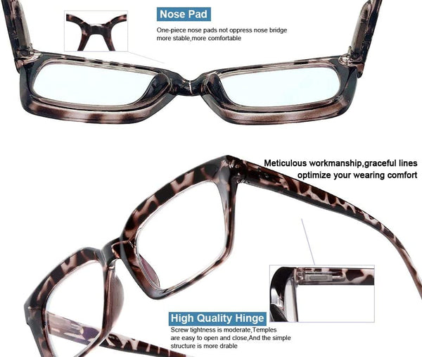 Reading Glasses Blue Light Blocking - 2 Pack Computer Readers for Womens Squre Oprah Style Gaming Eyeglass Square Frame Oversized Spring Hinge Arms