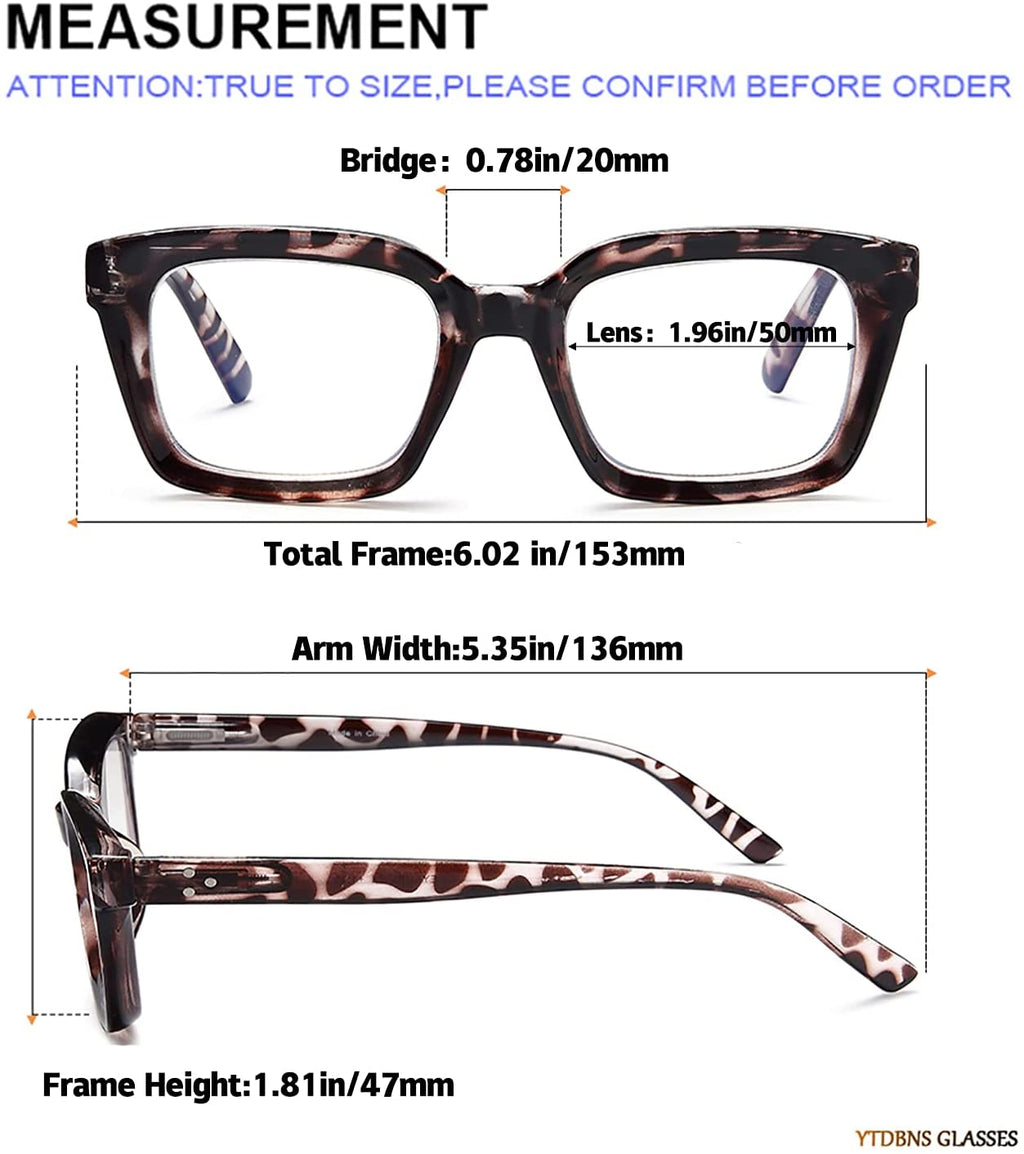 Reading Glasses Blue Light Blocking - 2 Pack Women Readers  Oprah Style Quality Computer Blue Eyeglass Oversized Square Spring Hinge Glare Blockers