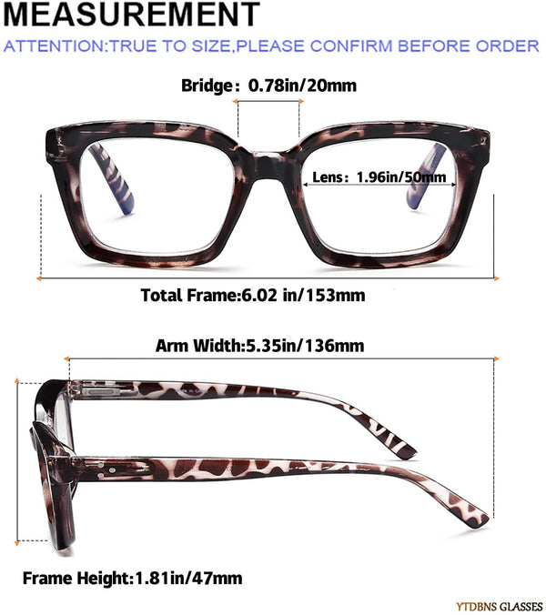 Reading Glasses Blue Light Blocking - 2 Pack Women Readers  Oprah Style Quality Computer Blue Eyeglass Oversized Square Spring Hinge Glare Blockers