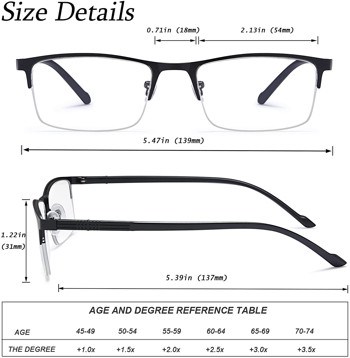 EYEURL 3 Pack Reading Glasses for Men and Women, Rectangular Metal Half Frame Blue Light Blocking Readers Anti Eyestrain Secondary image