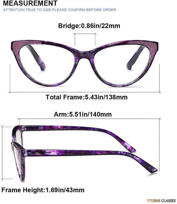 Reading Glasses Women Cateye 2 Pair Computer Blue Light Blocking Glasses Readers Ultra Lightweight Eyeglasses Reduce Eye Fatigue