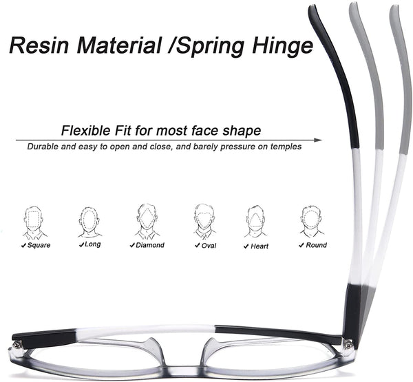 EYEURL 4 Pack Reading Glasses for Men and Women - Blue Light Blocking Computer Readers with Lightweight Spring Hinge