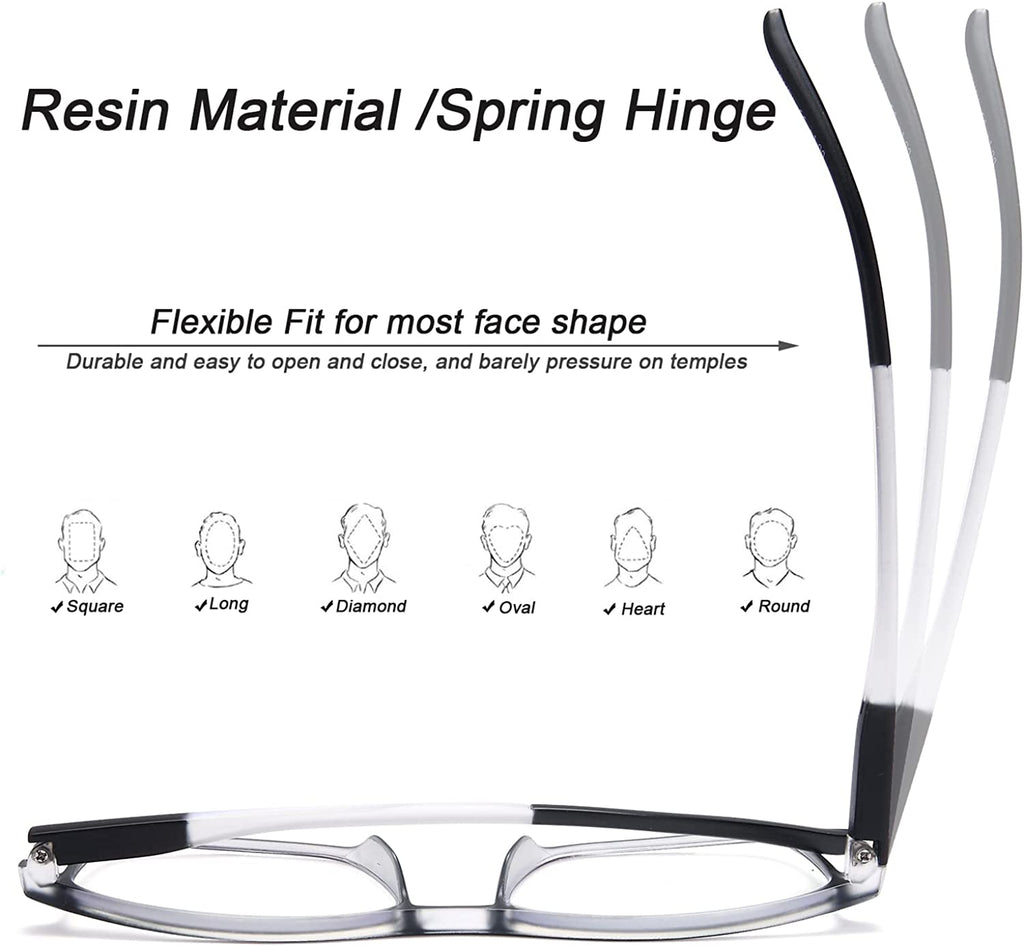 EYEURL 4 Pack Reading Glasses for Men and Women - Blue Light Blocking Readers with Spring Hinges - Anti Glare/UV Rays