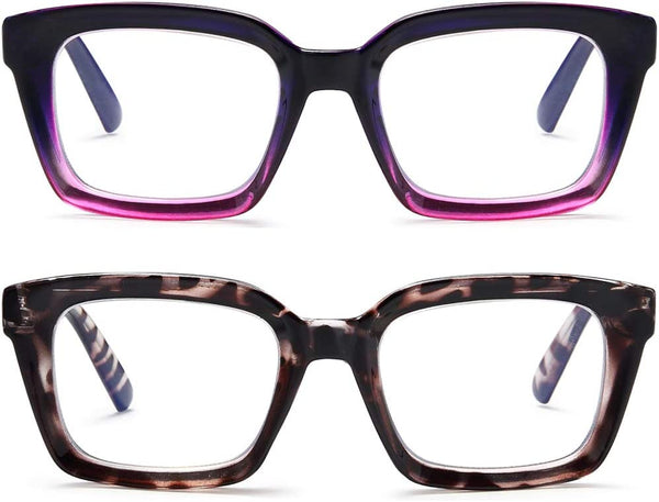 YTDBNS 2 Pack Oversized Retro Reading Glasses for Women, Oprah Style, Large Square Blue Light Blocking Readers for Men and Women, 1.25x