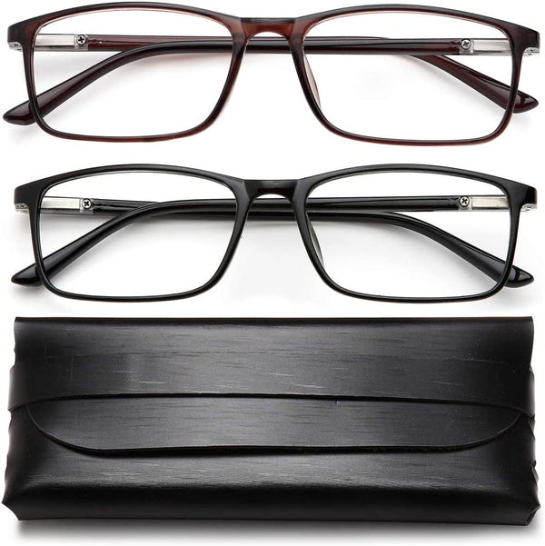 YTDBNS Blue Light Blocking Reading Glasses - 2 Pack Computer Readers for Men and Women, Spring Hinge, Black/Brown (Black and Brown, 1.25)