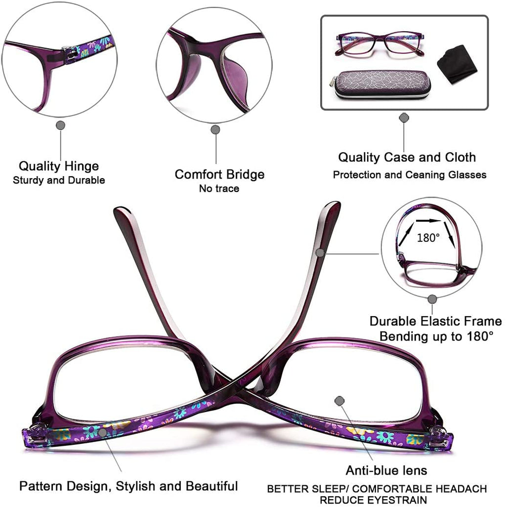 EYEURL Reading Glasses Womens Blue Light Blocking - 2 Pairs Ladies Computer Readers +1.25 Lightweight Colorful Eyeglass