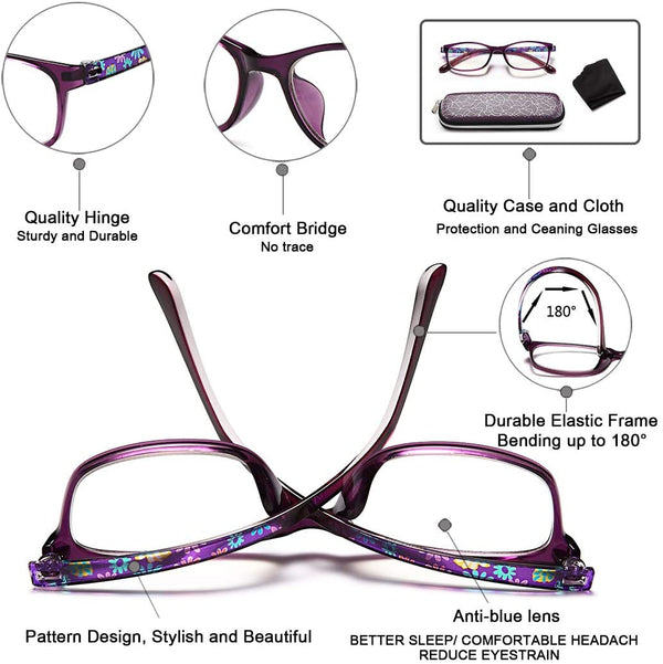 EYEURL Reading Glasses Womens Blue Light Blocking - 2 Pairs Ladies Computer Readers +1.25 Lightweight Colorful Eyeglass
