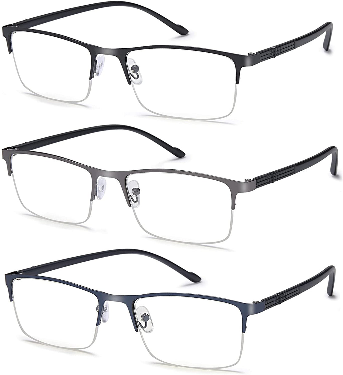 3-Pack Semi-Rimless Blue-Light Readers for Men & Women - product photo 1