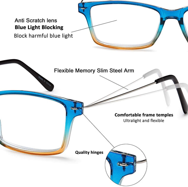 Blue Light Blocking Reading Glasses - EYEURL 2 Pairs Computer Readers for Men and Women +2.25 Choose Your Magnification Lightweight and Comfortable