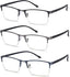 EYEURL 3 Pack Reading Glasses for Men and Women, Rectangular Metal Half Frame Blue Light Blocking Readers Anti Eyestrain 1.0