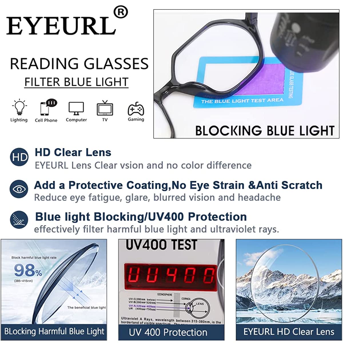 4-Pack Diamond Blue-Light Readers for Men & Women - product photo 6