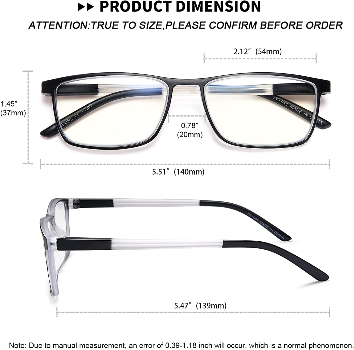 EYEURL 4 Pack Reading Glasses for Men and Women - Blue Light Blocking Readers with Spring Hinges - Anti Glare/UV Rays
