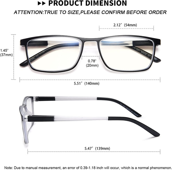 EYEURL 4 Pack Reading Glasses for Men and Women - Blue Light Blocking Readers with Spring Hinges - Anti Glare/UV Rays