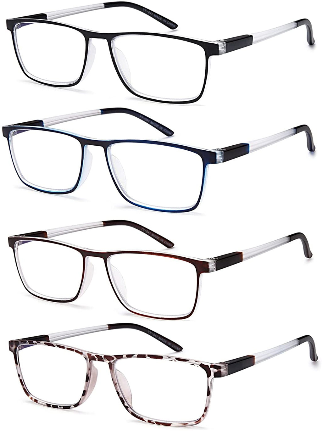 EYEURL 4 Pack Reading Glasses for Men and Women - Blue Light Blocking Computer Readers with Lightweight Spring Hinge