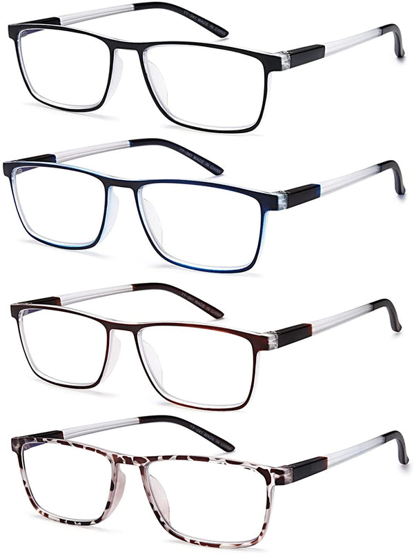 EYEURL 4 Pack Reading Glasses for Men and Women - Blue Light Blocking Computer Readers with Lightweight Spring Hinge