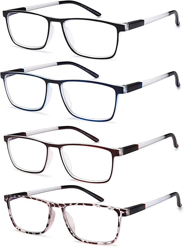 EYEURL 4 Pack Reading Glasses for Men and Women - Blue Light Blocking Readers with Spring Hinges - Anti Glare/UV Rays