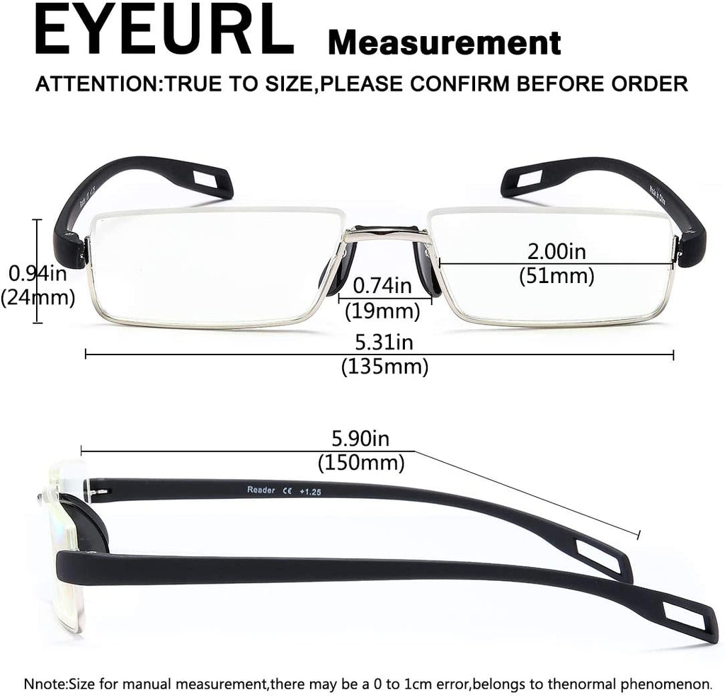 Reading Glasses Half Moon Frame Computer Readers for Men and Women Anti Glare Lightweight Quality Thin Optics Eyeglass