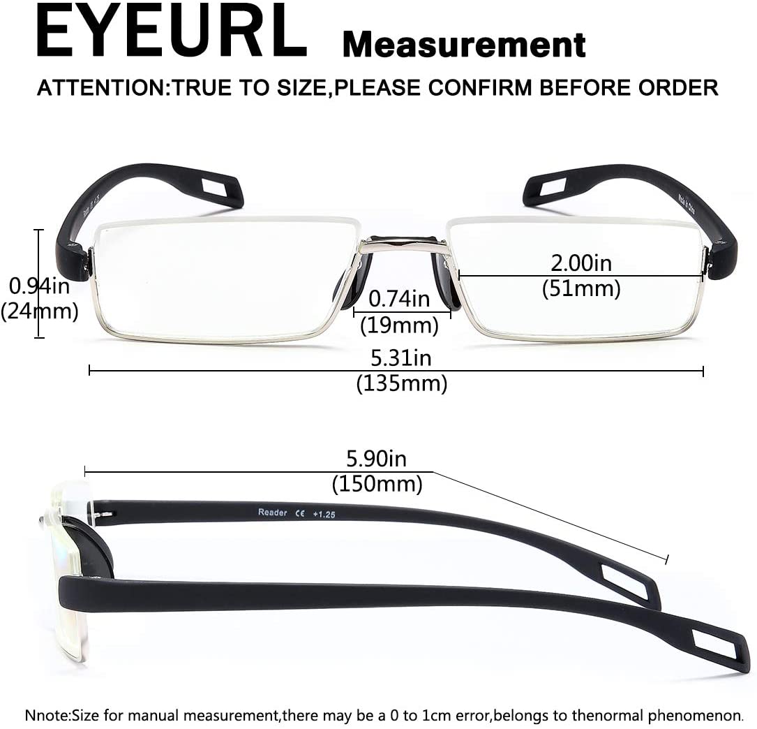 Reading Glasses Half Moon Frame Computer Readers for Men and Women Anti Glare Lightweight Quality Thin Optics Eyeglass