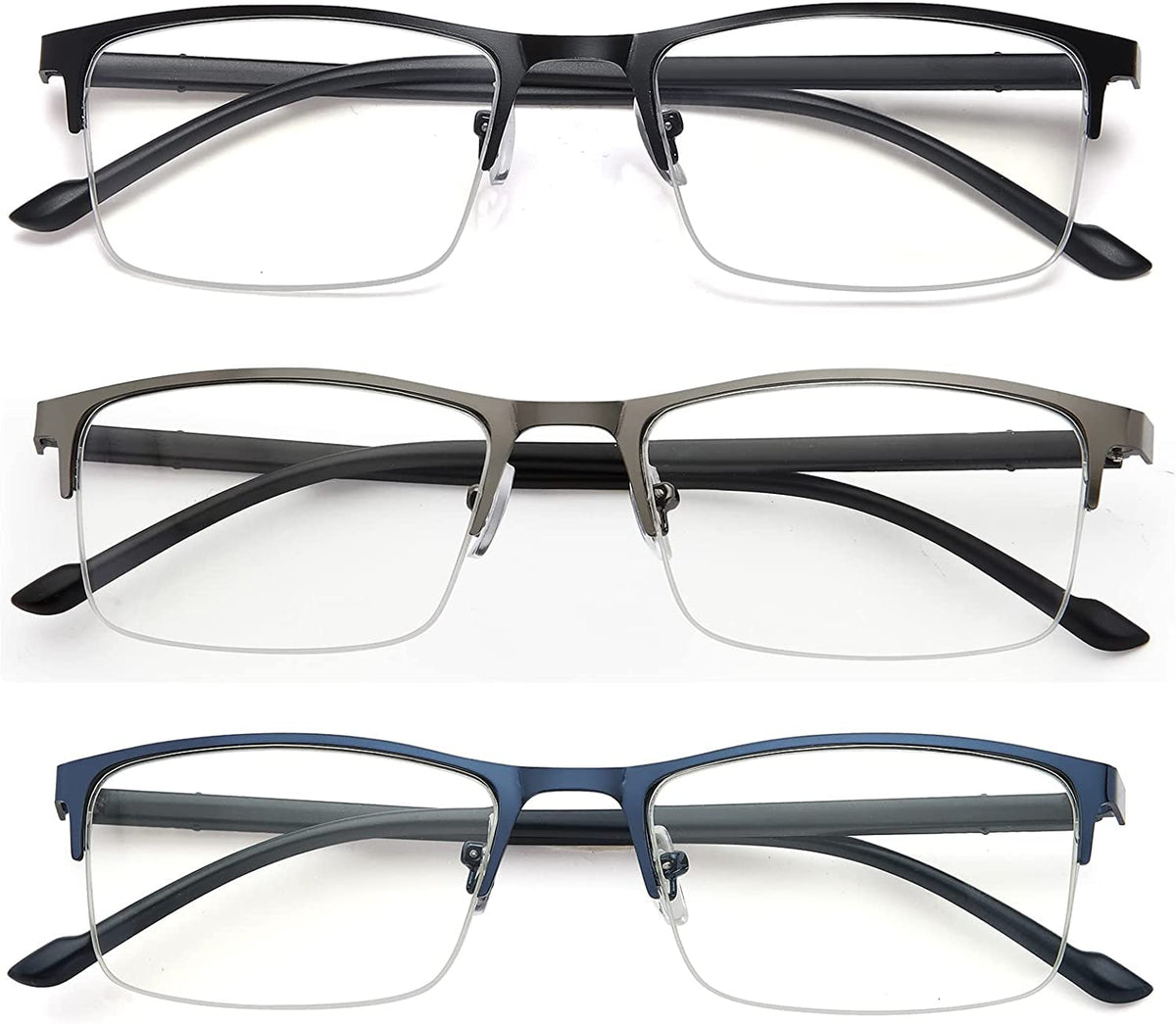3-Pack Semi-Rimless Blue-Light Readers for Men & Women - product photo 2