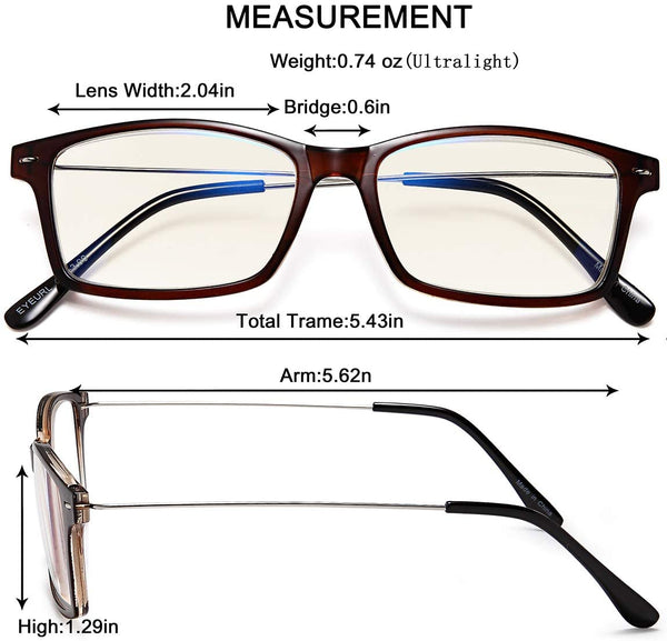 Blue Light Blocking Reading Glasses - EYEURL 2 Pairs Computer Readers for Men and Women +2.25 Choose Your Magnification Lightweight and Comfortable