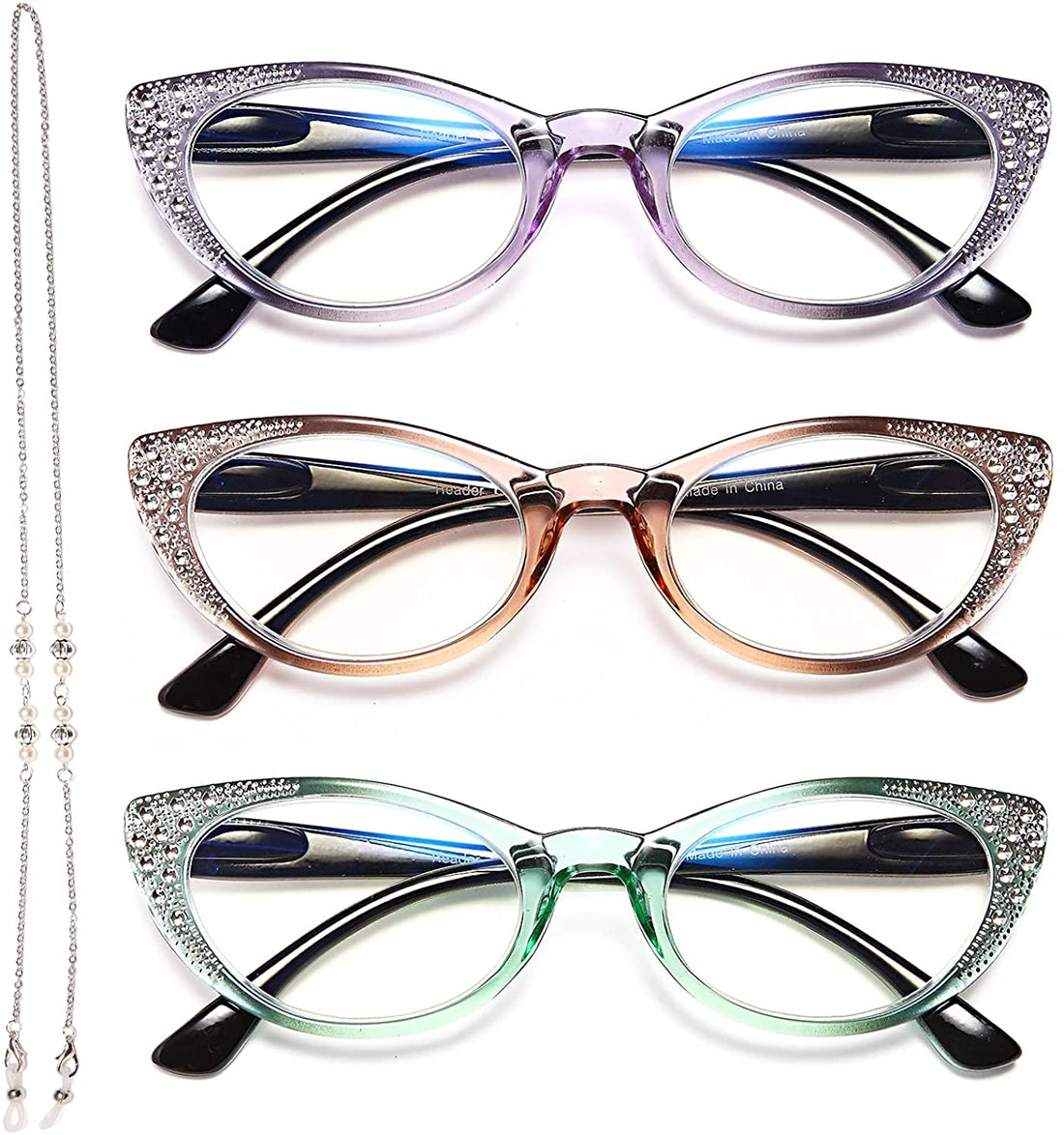 3-Pack Cat-Eye Blue-Light Readers for Women – Purple & Pink - product photo 1
