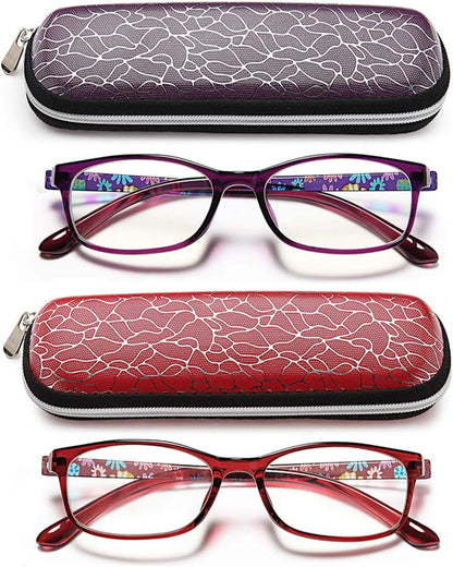 EYEURL 2 Pack Reading Glasses for Women Men, Blue Light Blocking Lightweight TR90 Readers Filter Glare/UV Rays/Eyestrain, 1.25