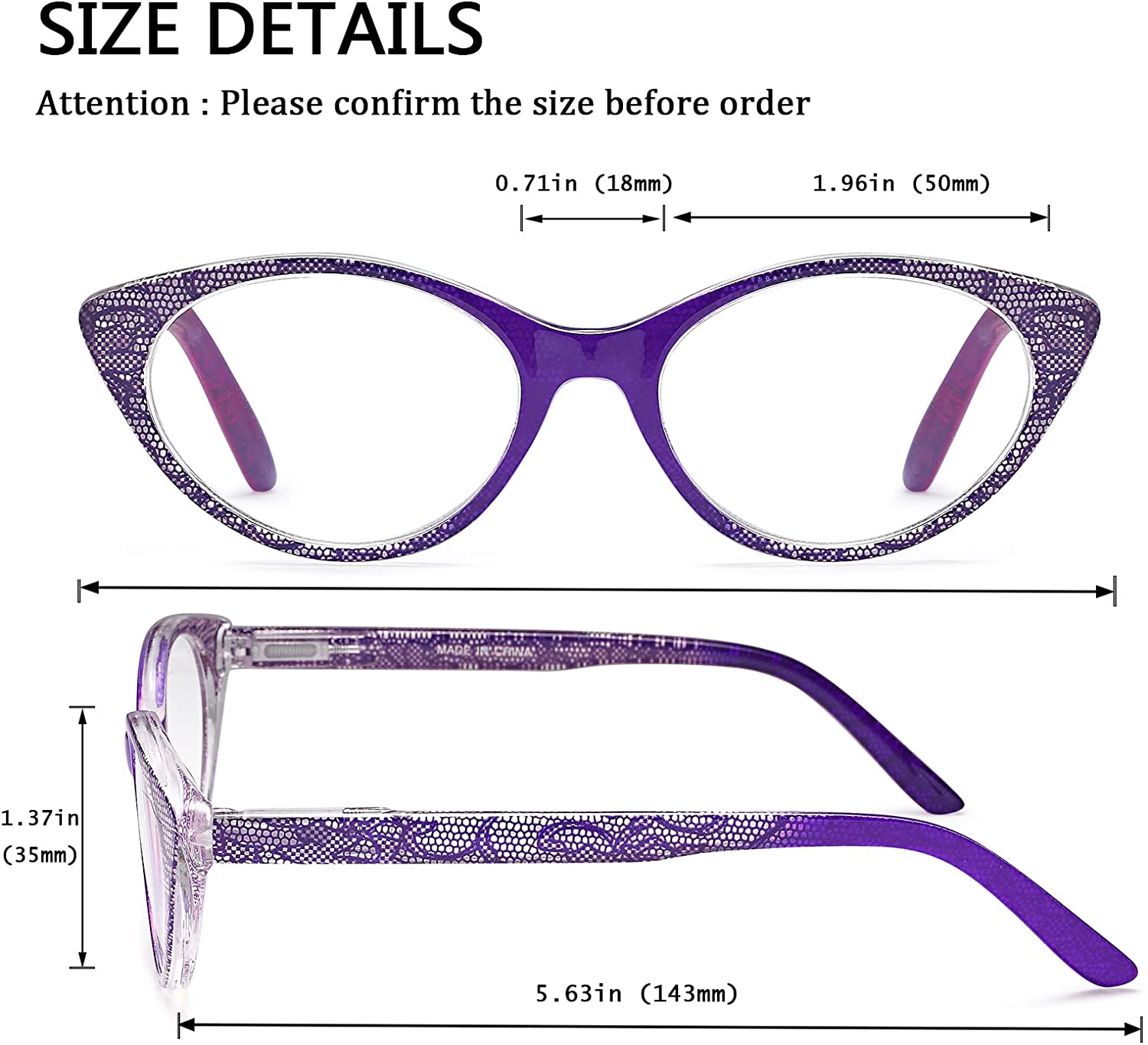 EYEURL Cat Eye Reading Glasses for Women - 3 Pack Blue Light Blocking Spring Hinge Anti Eyestrain Women Readers +2.5