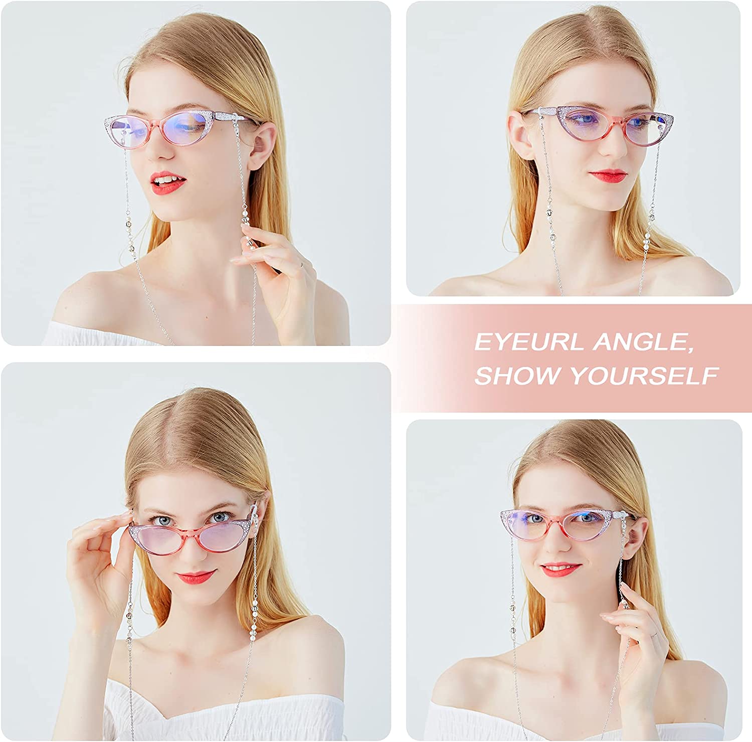 EYEURL Cat Eye Reading Glasses for Women - 3 Pack Blue Light Blocking Ladies Computer Readers with Spring Hinges, Lightweight Anti-Eyestrain Eyeglasses