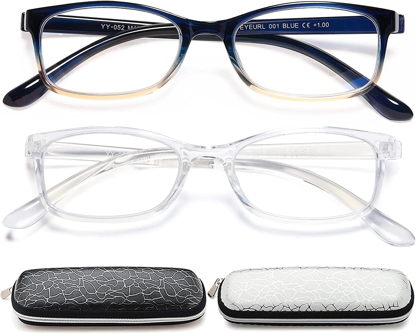 Women’s Blue Light Blocking Readers - 2 Pairs of TR90 Rectangular Computer Glasses, Anti-Blue Screen Nerd Eyewear