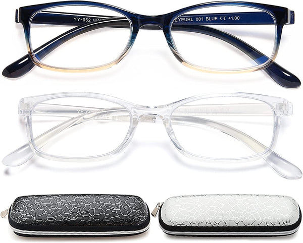 Women’s Blue Light Blocking Readers - 2 Pairs of TR90 Rectangular Computer Glasses, Anti-Blue Screen Nerd Eyewear
