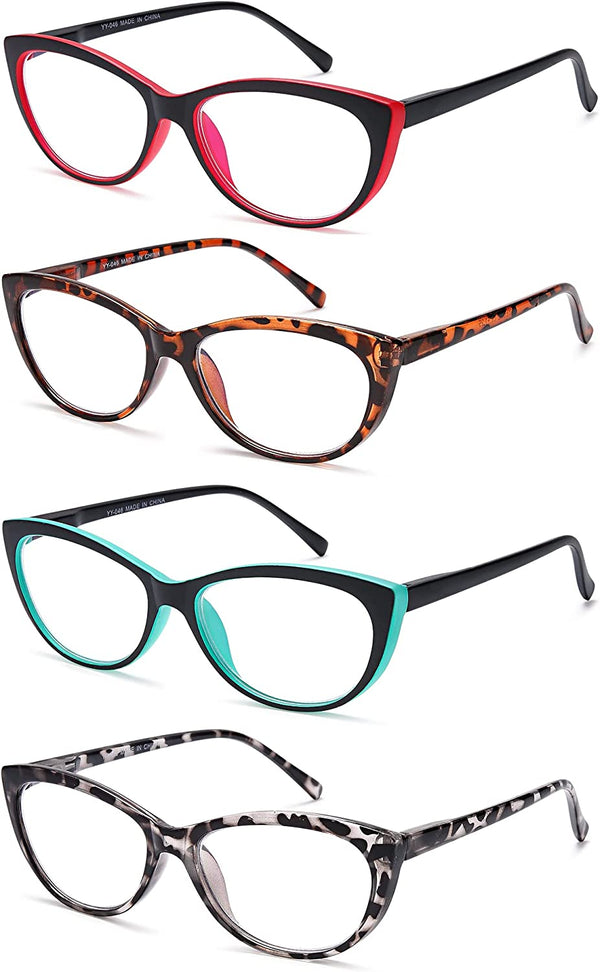 EYEURL 4 Pack Cat Eye Reading Glasses for Women, Blue Light Blocking Readers Lightweight Spring Hinge Anti Eyestrain UV Fashion Eyeglasses +1.50
