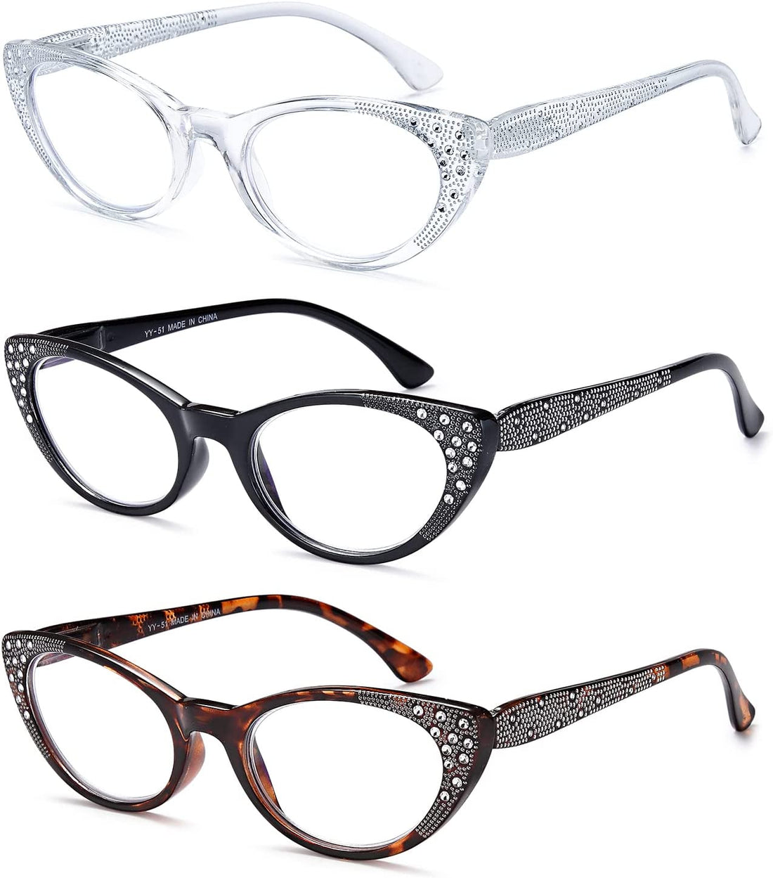 3-Pack Cat-Eye Blue-Light Readers for Women – Black & Clear - product photo 2