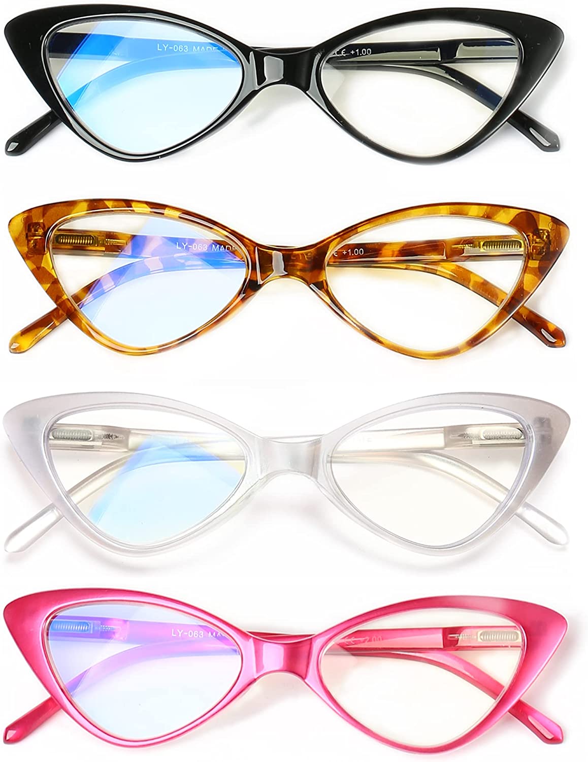 JAWSOCK 4 Pack Reading Glasses Blue Light Blocking for Women,Designer Cat  Eye Frame Ladies Computer Readers,Anti Glare/UV Ray Eyeglasses 1.25