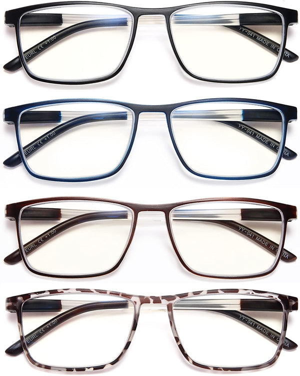 EYEURL 4 Pack Reading Glasses for Men and Women - Blue Light Blocking Computer Readers with Lightweight Spring Hinge