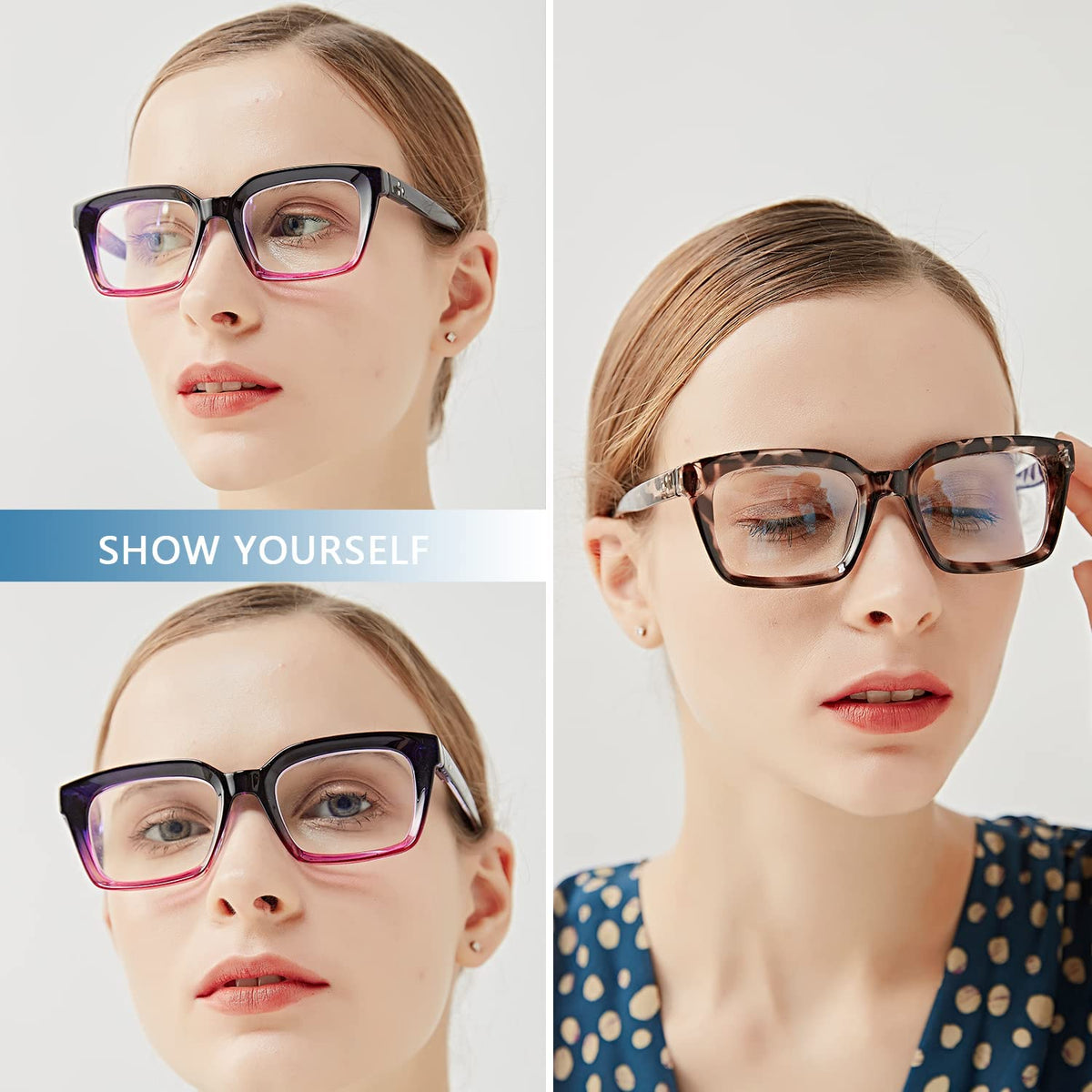 2-Pack Square Readers for Women – Purple & Tortoiseshell - product photo 5