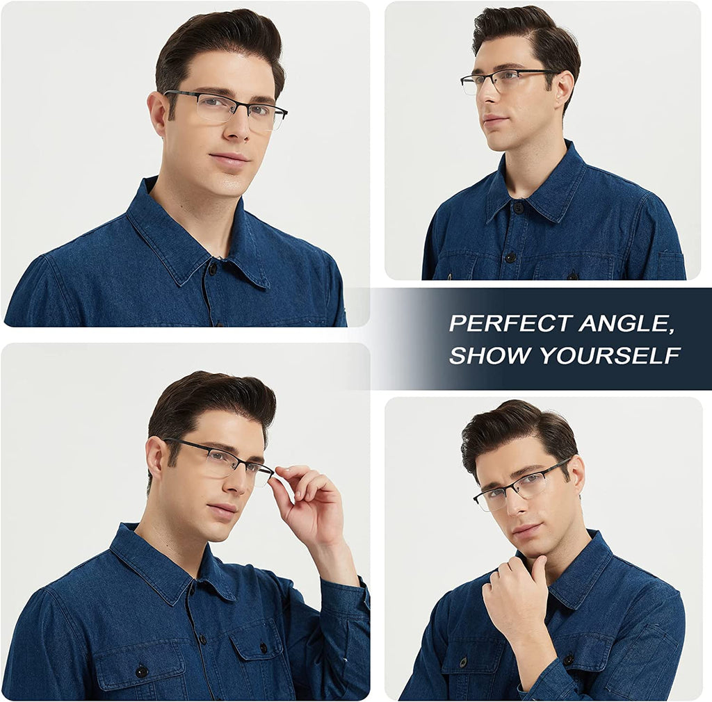 EYEURL 3 Pack Reading Glasses for Men and Women, Rectangular Metal Half Frame Blue Light Blocking Readers Anti Eyestrain 1.0