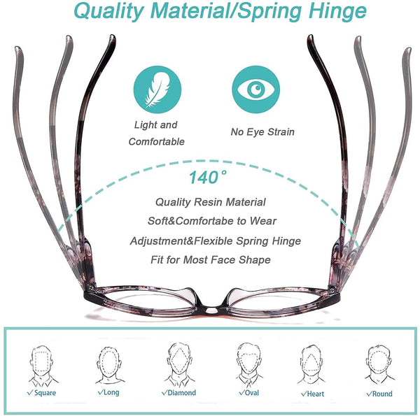 EYEURL 2 Pack Cat Eye Reading Glasses for Women - 1.25 Magnification, Blue Light Blocking Computer Readers, Ultra-Light with Spring Hinge, Stylish Pattern Design