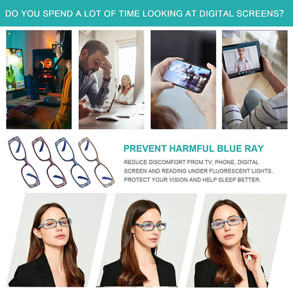EYEURL 4 Pack Reading Glasses for Women, Blue Light Blocking Fashion Readers for Women Anti Eyestrain UV Ray Filter…
