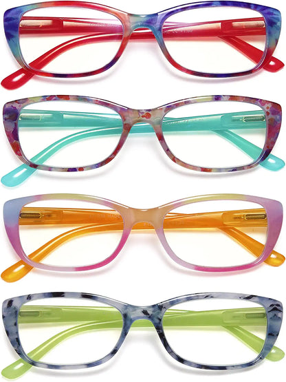 EYEURL 4 Pack Reading Glasses for Women, Blue Light Blocking Fashion Readers for Women Anti Eyestrain UV Ray Filter…
