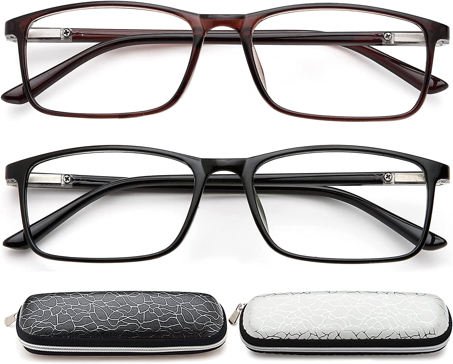 YTDBNS Blue Light Blocking Reading Glasses - 2 Pack Computer Readers for Men and Women, Spring Hinge, Black/Brown (Black and Brown, 1.25)