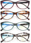 EYEURL 4 Pack Cat Eye Reading Glasses for Women, Blue Light Blocking Readers Lightweight Spring Hinge Anti Eyestrain UV Fashion Eyeglasses +1.50