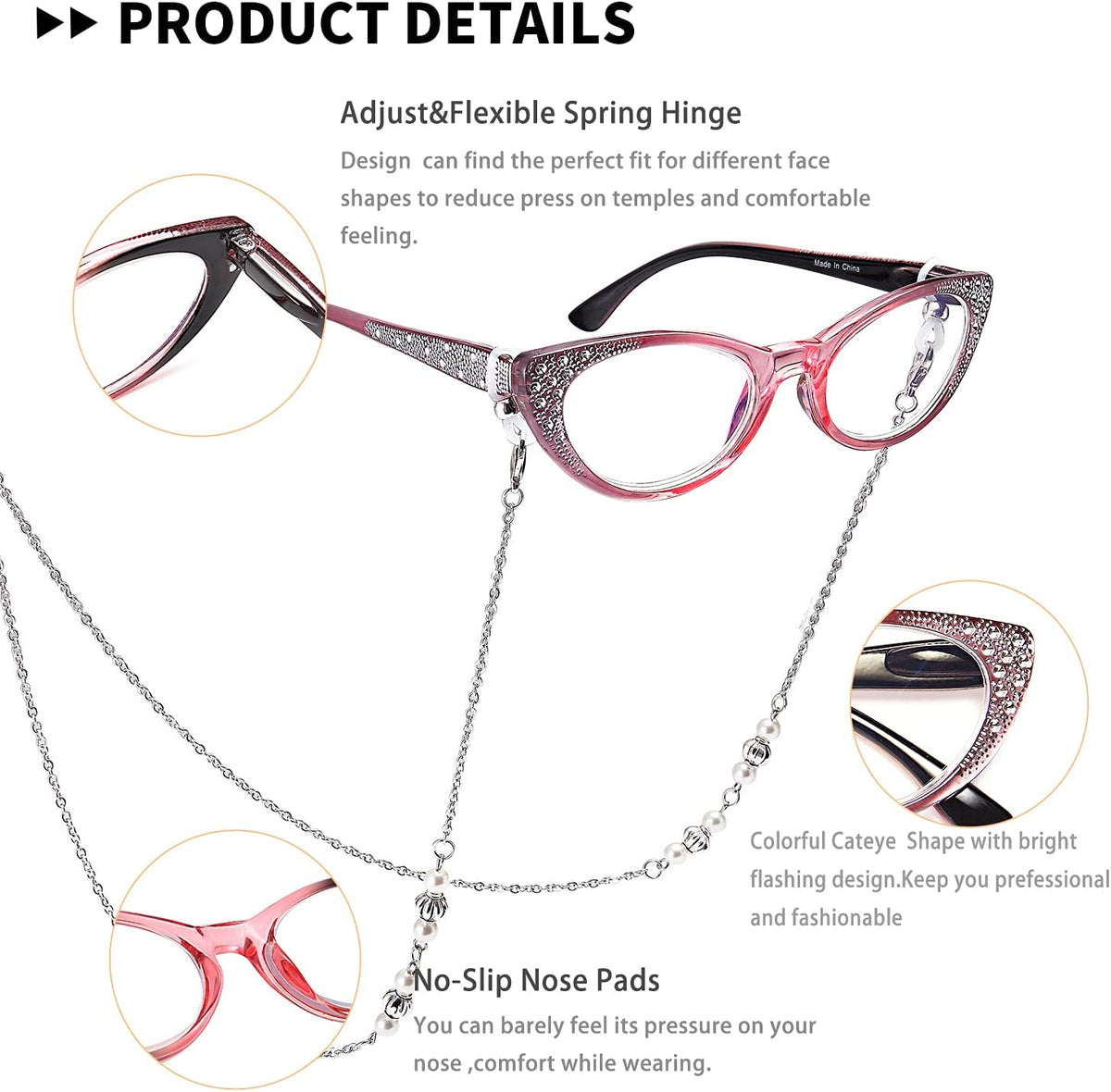 3-Pack Cat-Eye Blue-Light Readers for Women – Purple & Pink - product photo 4