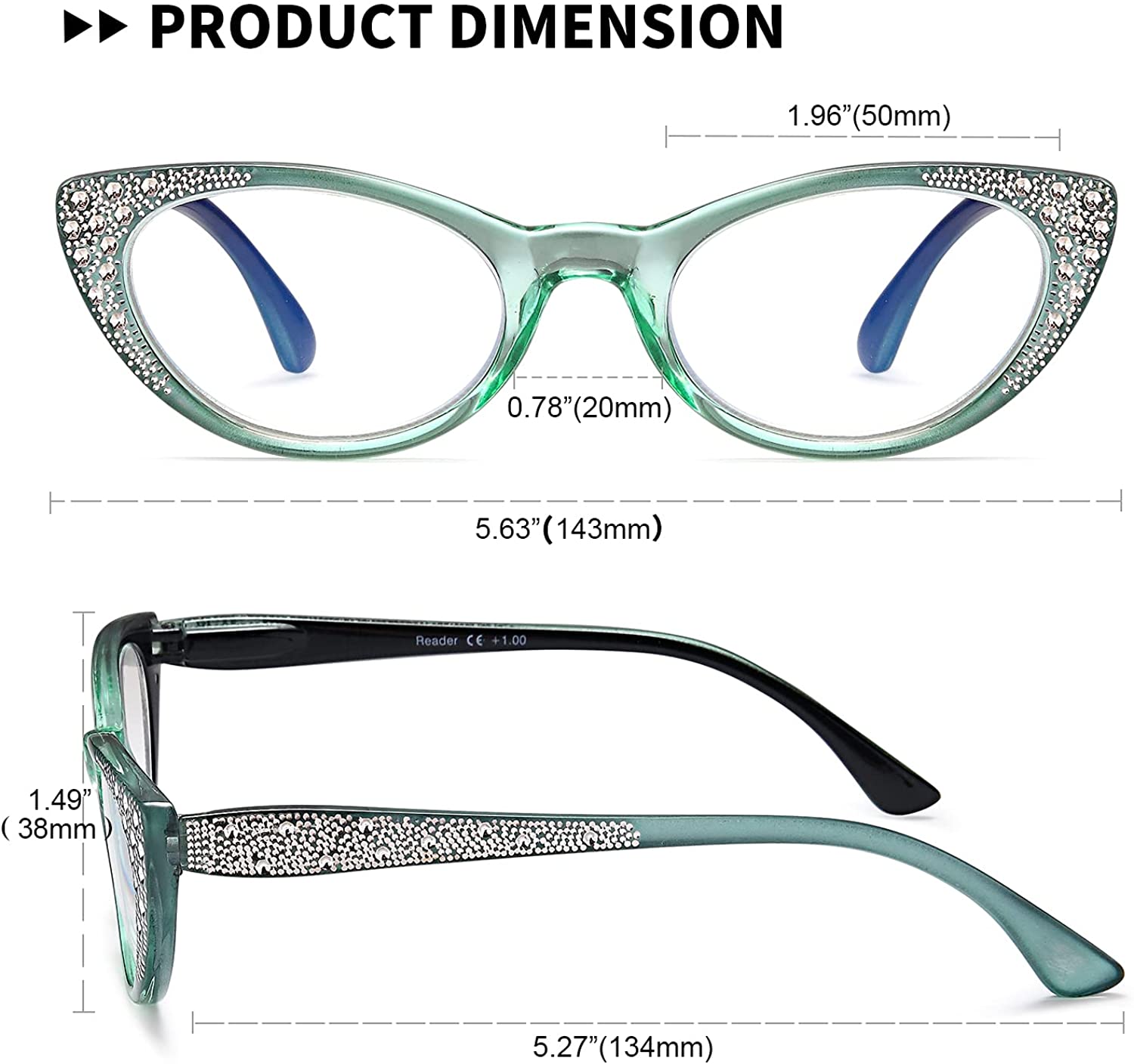 Cat Eye Reading Glasses Women Blue Light Blocking -EYEURL 3 Pack Computer Readers Spring Hinge Lightweight Frames