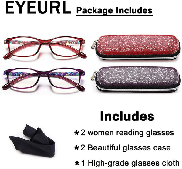 EYEURL Reading Glasses Womens Blue Light Blocking - 2 Pairs Ladies Computer Readers +1.25 Lightweight Colorful Eyeglass