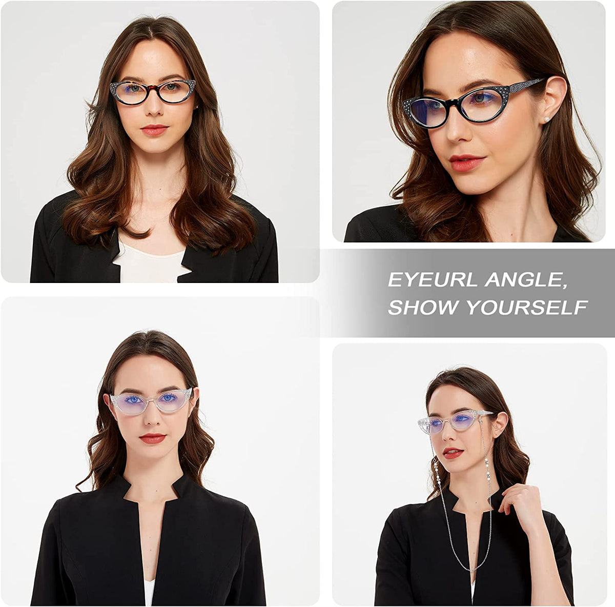3-Pack Cat-Eye Blue-Light Readers for Women – Black & Clear - product photo 6