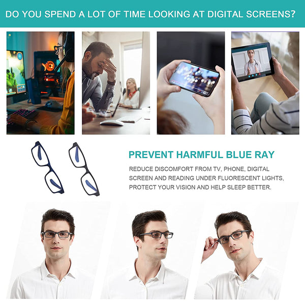 EYEURL Reading Glasses Neck Hanging 2 Pairs Blue Light Blocking Glasses for Men and Women 1.5xx