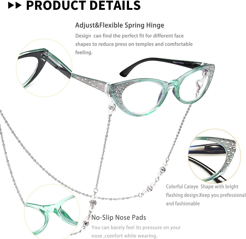 EYEURL Cat Eye Reading Glasses for Women - Blue Light Blocking 3 Pack Ladies Fashion Readers with Flexible Spring Hinges, Anti-Glare&UV Rays +1.50 Eyeglasses
