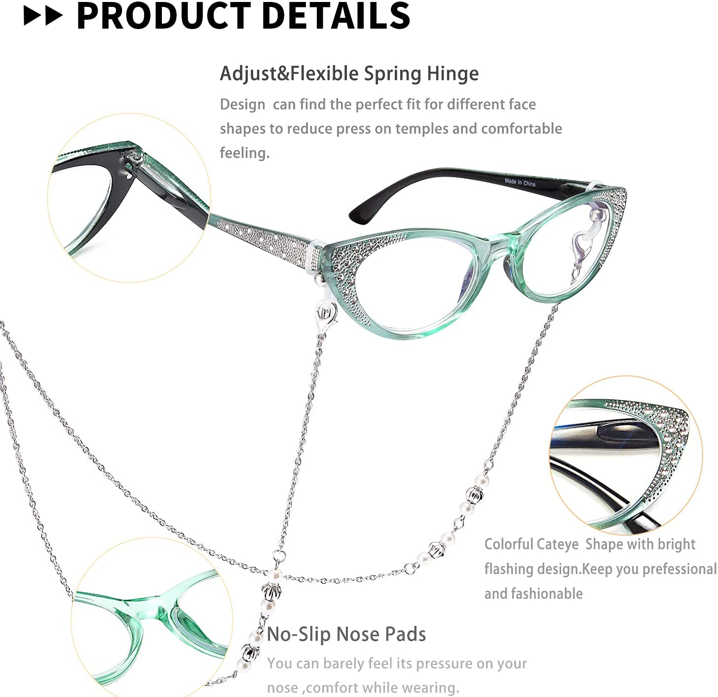 EYEURL Cat Eye Reading Glasses for Women - Blue Light Blocking 3 Pack Ladies Fashion Readers with Flexible Spring Hinges, Anti-Glare&UV Rays +1.50 Eyeglasses