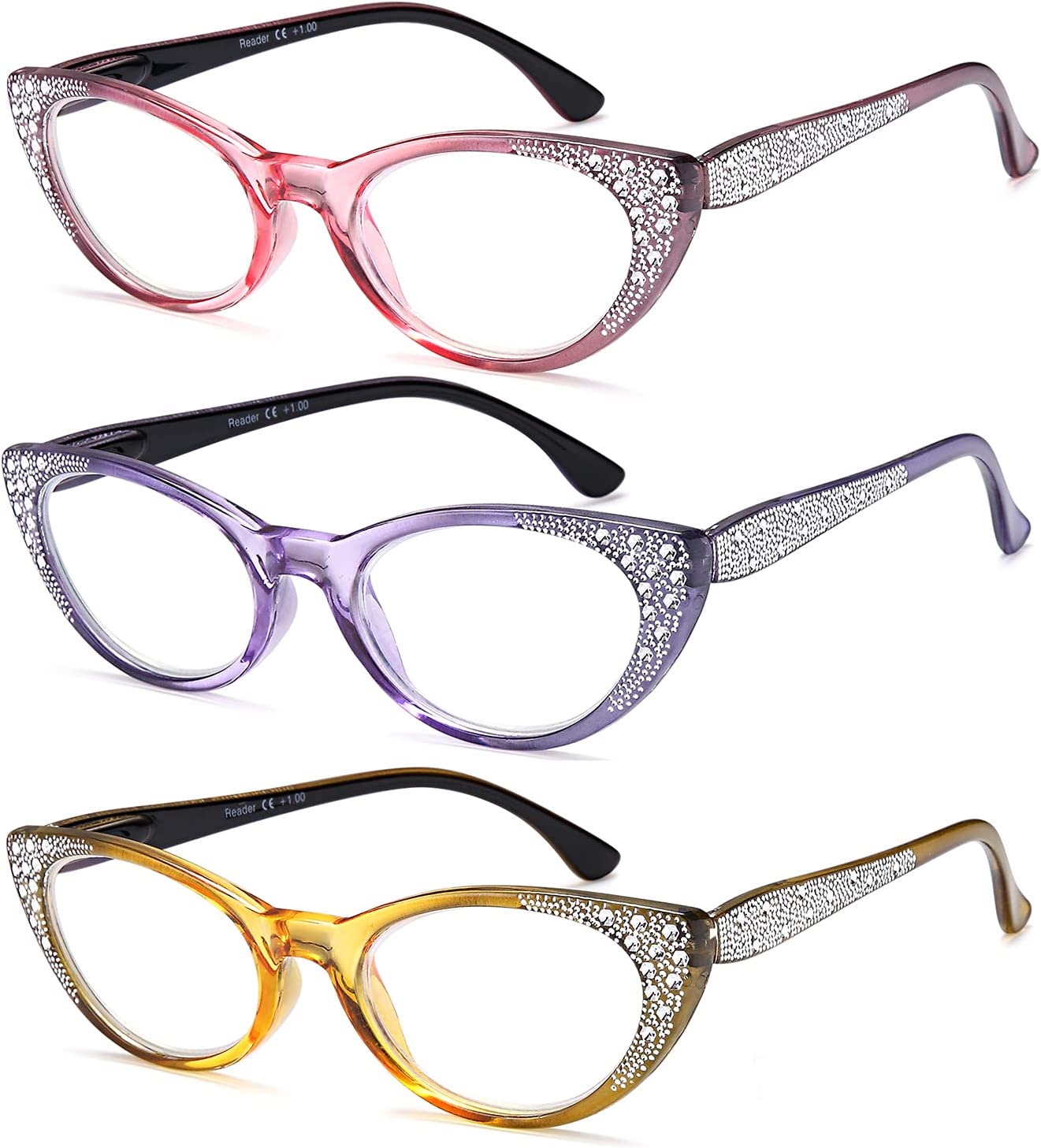 EYEURL Cat Eye Reading Glasses for Women - 3 Pack Blue Light Blocking Ladies Computer Readers with Spring Hinges, Lightweight Anti-Eyestrain Eyeglasses Secondary image